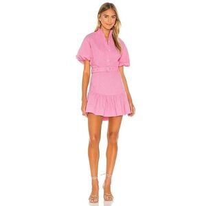 S/W/F Violetta Pink‎ Button Linen Blend Puff Sleeve Mini Dress Size XS Summer